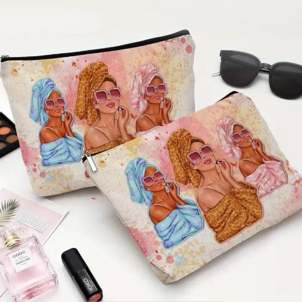 1 pc African American Fashionable Makeup Bag, Waterproof Cosmetic Pouch